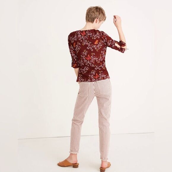 Madewell Tie-Sleeve Wrap Top in Butterfly Sanctuary Womens Size 2 - Picture 3 of 11